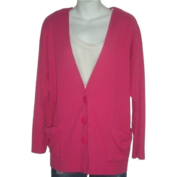 Vintage 80's Stefano Bright Barbie Barbiecore Prep School Ribbed Cardigan Preppy - Picture 1 of 8